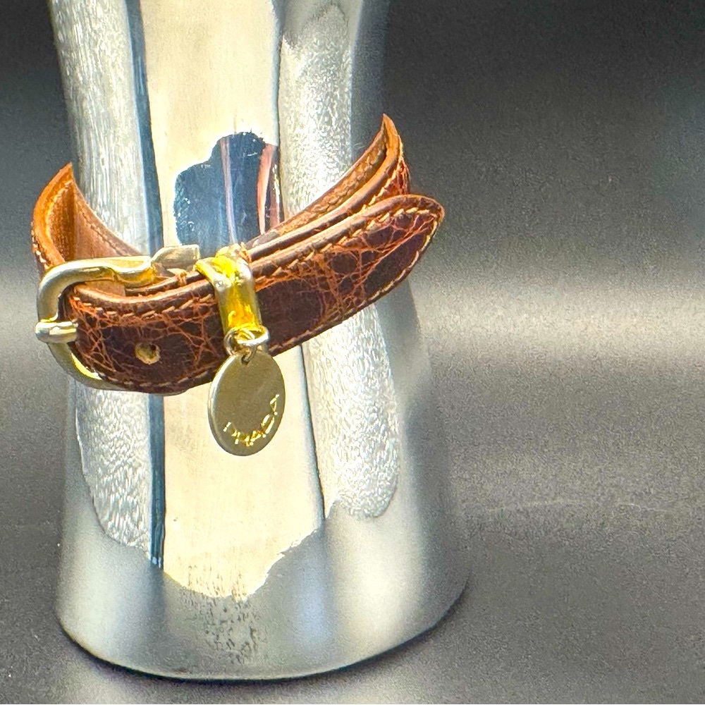 Prada Leather logo Wrap Bracelet Brown Croc Gold Made in Italy Vintage Y2K Rare - Picture 3 of 13